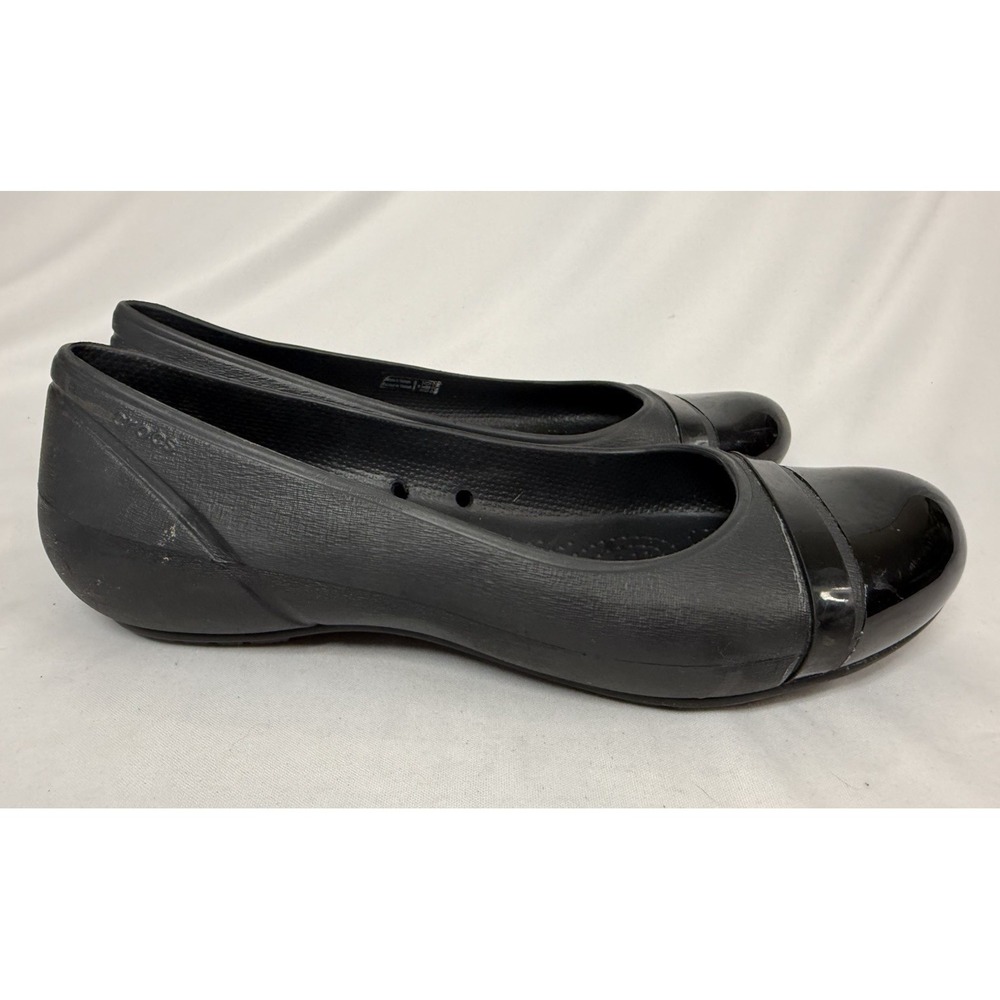 Crocs Ballet Shoes Black Cap Toe Casual Slip On Flats Women Size 8
